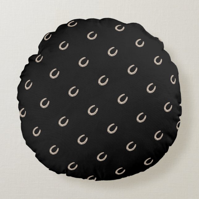 Equestrian Lucky Horse Shoe Pattern Round Pillow (Front)