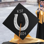 Equestrian Monogram Black Minimal Horseshoe Graduation Cap Topper<br><div class="desc">A modern equestrian graduation cap topper in black with a horseshoe illustration,  custom monogram and year.</div>