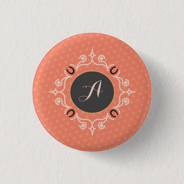 Equestrian Monogram Lucky Horse Shoe 1 Inch Round Button (Front)