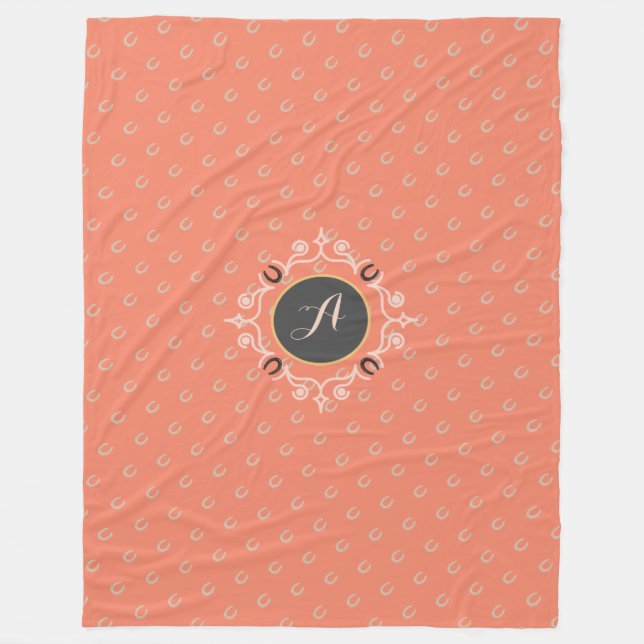 Equestrian Monogram Lucky Horse Shoe Fleece Blanket (Front)