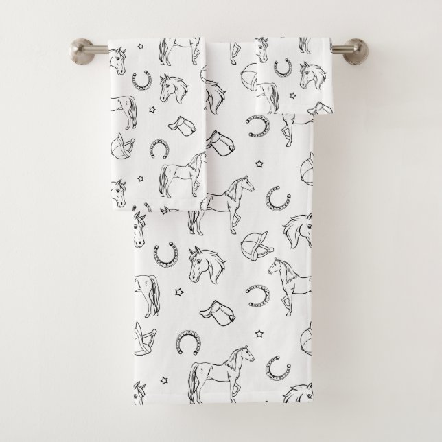 Equestrian Pattern Bath Towel Set (Insitu)