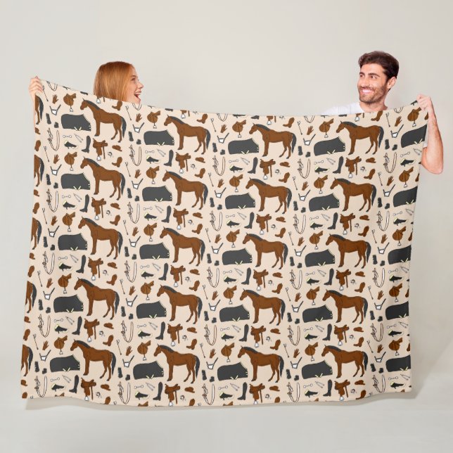 Equestrian Pattern of Horse Riding Equipment Fleece Blanket (In Situ)