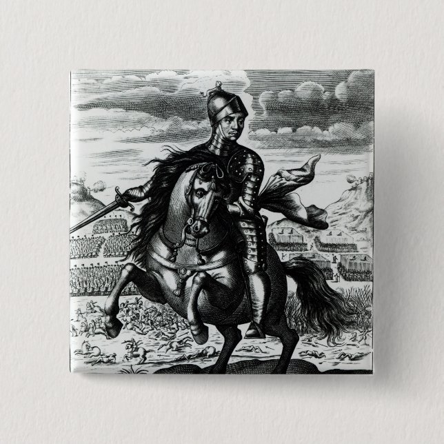 Equestrian portrait of Oliver Cromwell 2 Inch Square Button (Front)