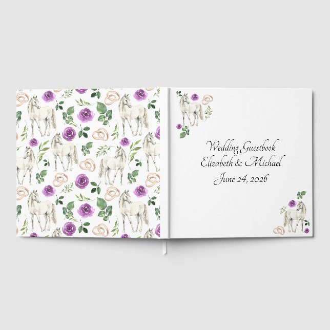 Equestrian Purple Floral Rustic Wedding  Guest Book (Full)