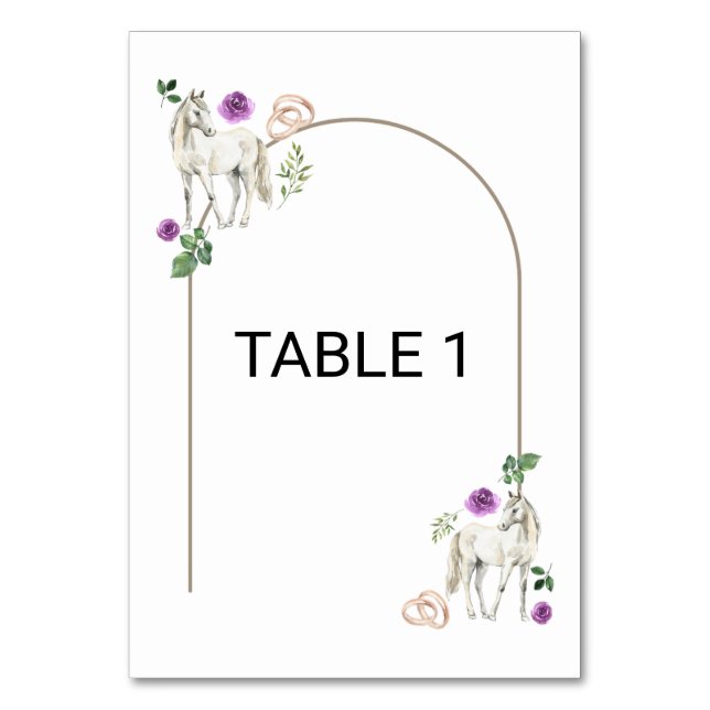 Equestrian Purple Floral Rustic Wedding Table Number (Front)