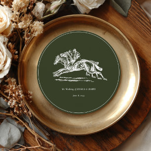 Equestrian Race Horses Dark Green Elegant Wedding Menu