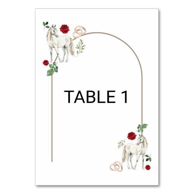 Equestrian Red Floral Rustic Wedding Table Number (Front)