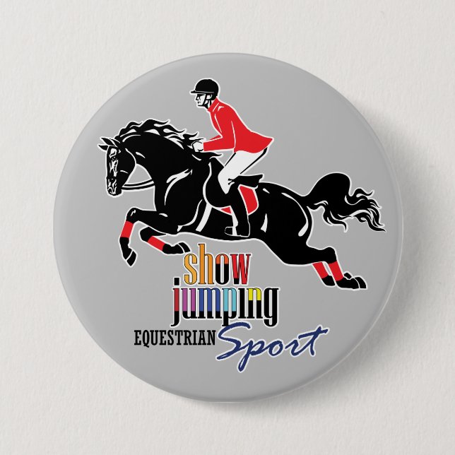 equestrian show jumping 3 inch round button (Front)
