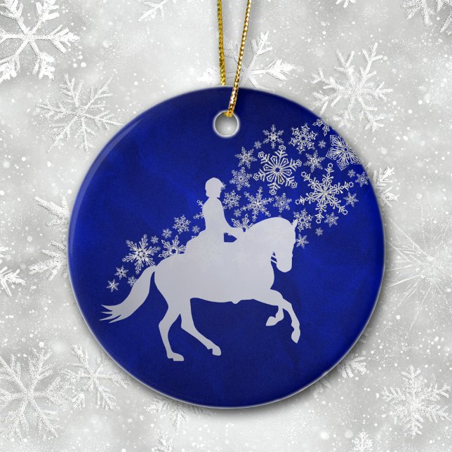 Equestrian Silver Snowflake on Royal Blue Ceramic Ornament (Creator Uploaded)