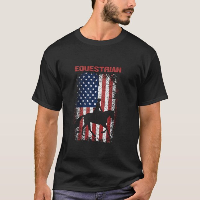 Equestrian Sports American Flag USA America Horse  T-Shirt (Front)