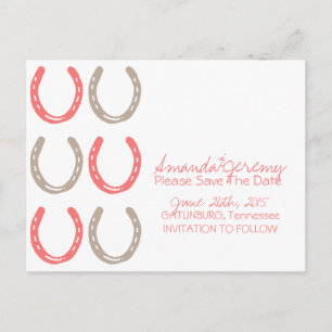 Equestrian Themed Horse Shoe Pattern Save The Date Announcement Postcard