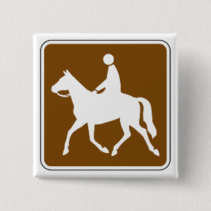 Equestrian Trail Riding Horse Silhouette Icon 2 Inch Square Button