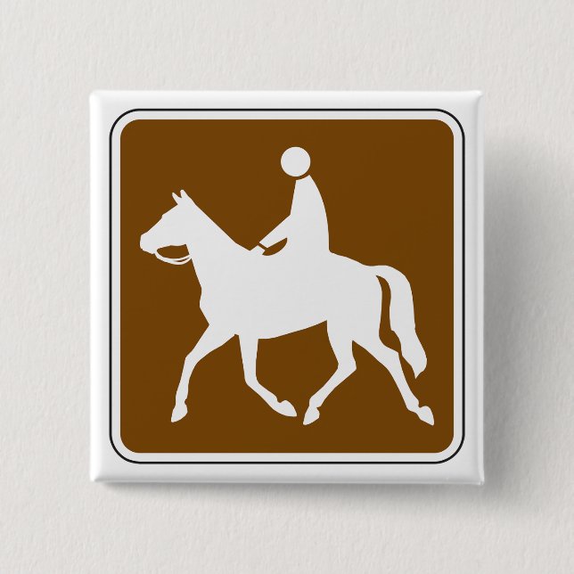 Equestrian Trail Riding Horse Silhouette Icon 2 Inch Square Button (Front)
