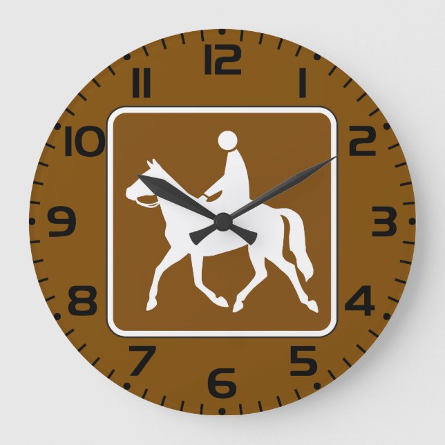 Equestrian Trail Riding Horse Silhouette Icon Large Clock (Front)