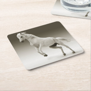 Equestrian White Mare Horse Square Paper Coaster
