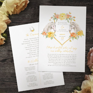 Equestrian yellow rose watercolor wedding program