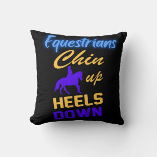 Equestrians Chin Up Heels Down in Blue Yellow Throw Pillow