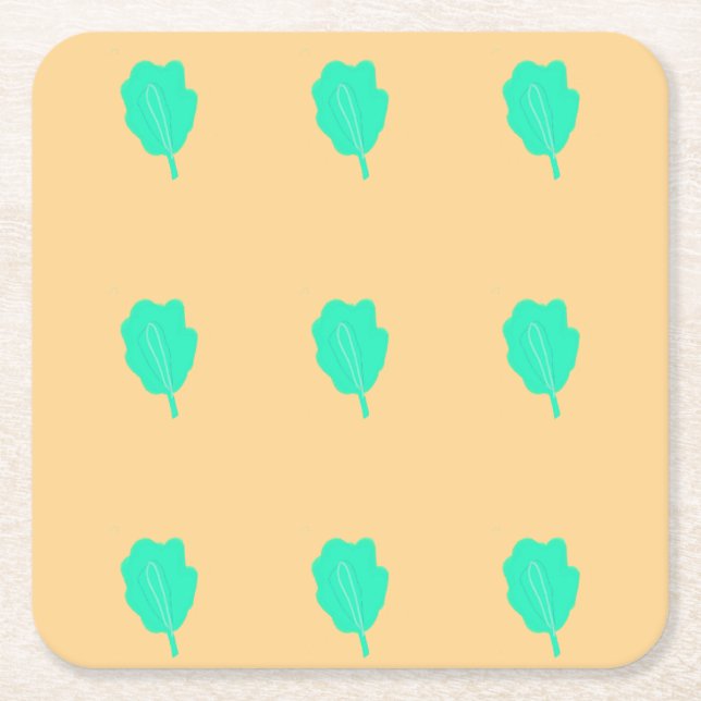 Equidistant turquoise leaf pattern square paper coaster (Front)