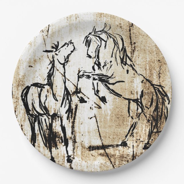 Equine Art Rearing Horses Paper Plate (Front)