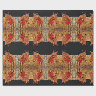 Equine Christmas, Brown Horse with red bow Wrapping Paper