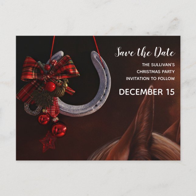 Equine Christmas Hanging Horseshoe Save the Date Invitation Postcard (Front)