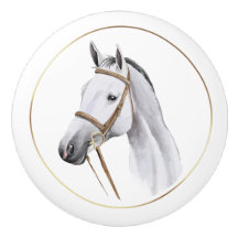 Equine Decor Vintage Grey Horse Equestrian Knob