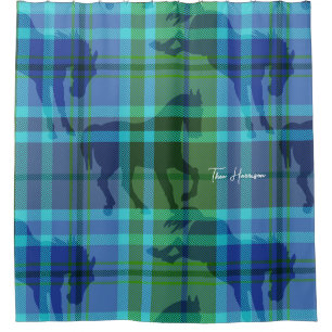 Equine Personalized blue & green preppy plaid