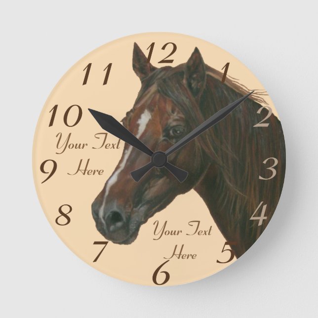 equine picture of chestnut mare brown horse round clock (Front)
