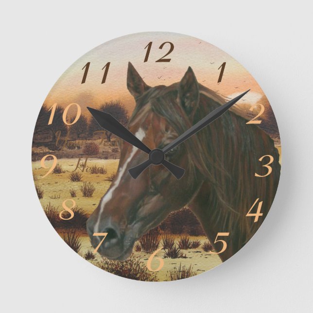 equine picture of chestnut mare brown horse round clock (Front)