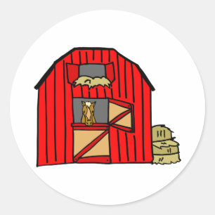 Equine Stall Red Barn Farm Scene Classic Round Sticker