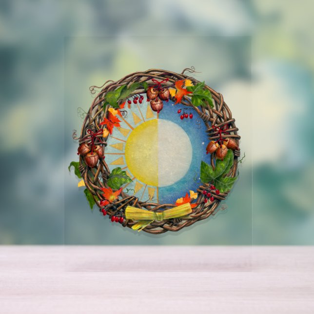Equinox Sun and Moon Wreath Acrylic Sign (Neutral)