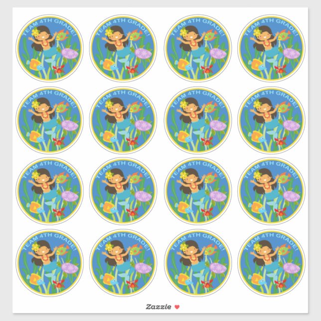 Équipe 4e année ! Stickers Sirène et tortue de mer (Feuille)