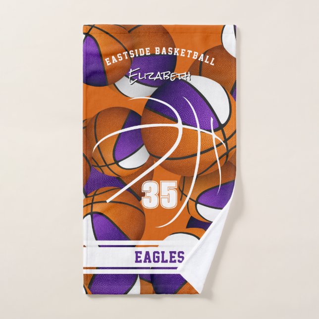 équipe de basket-ball blanc violet couleurs nom de (Serviette à main)