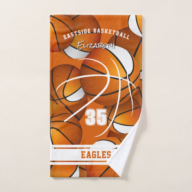 équipe de basket-ball orange blanc couleurs nom de (Serviette à main)