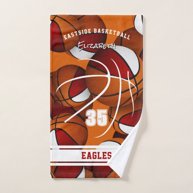 équipe de basket-ball rouge blanc couleurs nom de  (Serviette à main)