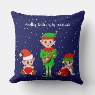 Équipe de lutins de Noël modernes sur coussin jeté