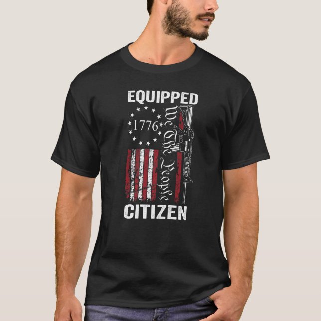 Equipped Citizen - USA Flag Pro Gun 2nd Amendment  T-Shirt (Front)