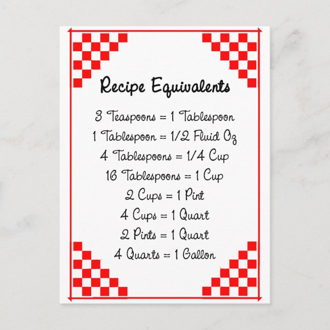 Équivalents de cuisine Carte de recette rouge à rè (Devant)