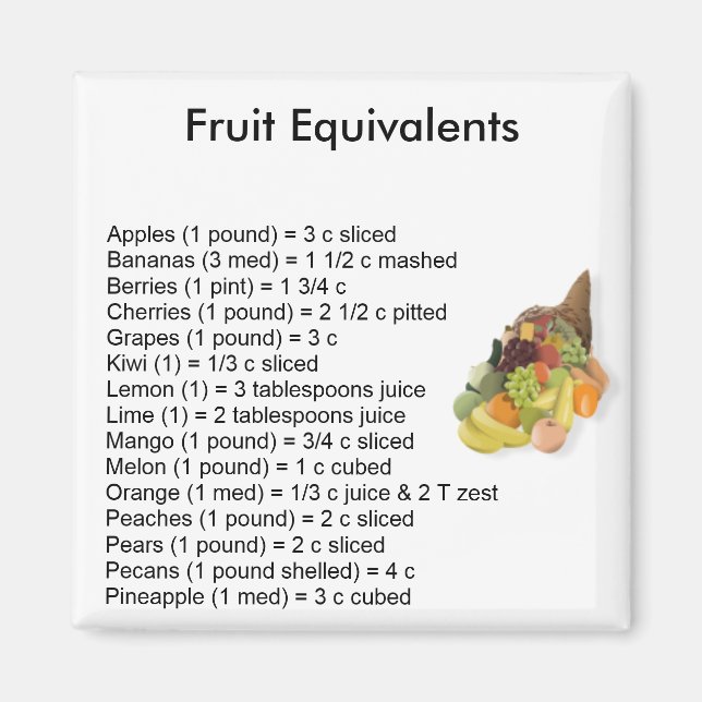 Équivalents de fruits Magnet Carré (Devant)
