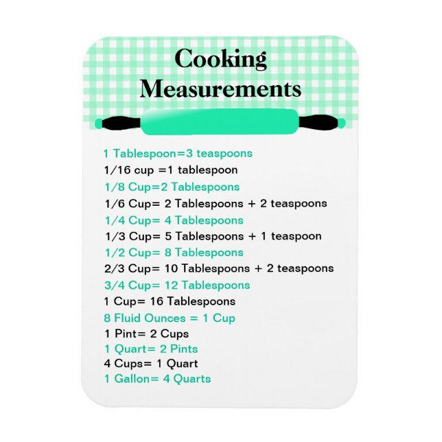 Équivalents de mesure des cuisines Magnet du graph (Vertical)