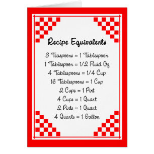 Équivalents de recettes Carte d'aide de cuisine