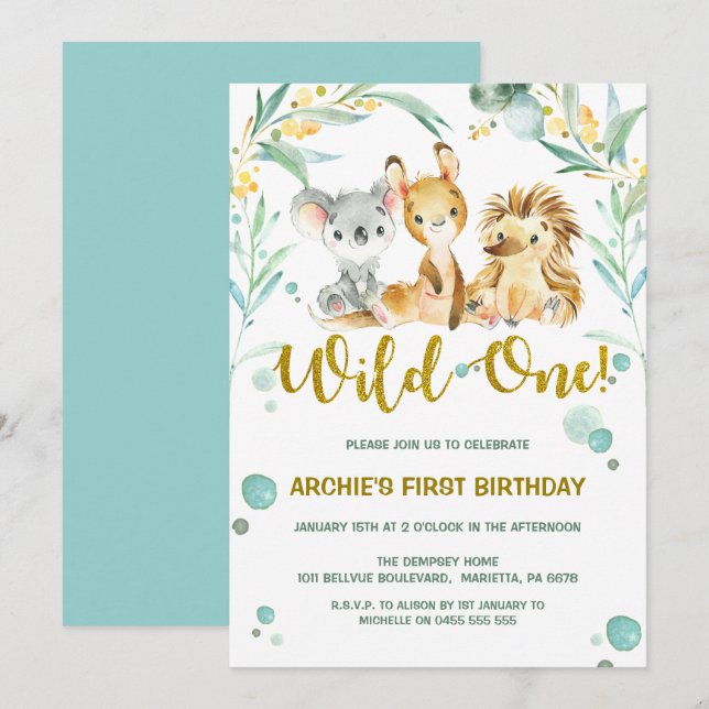 ęr Bébés de Bush d'Australien des invitations | (Devant / Derrière)