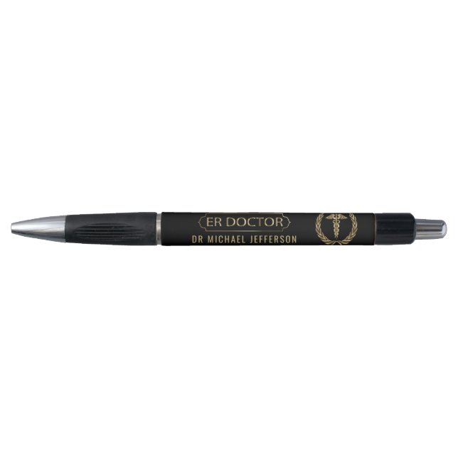 ER Doctor - Medical Symbol - Black and Gold Pen (Front)