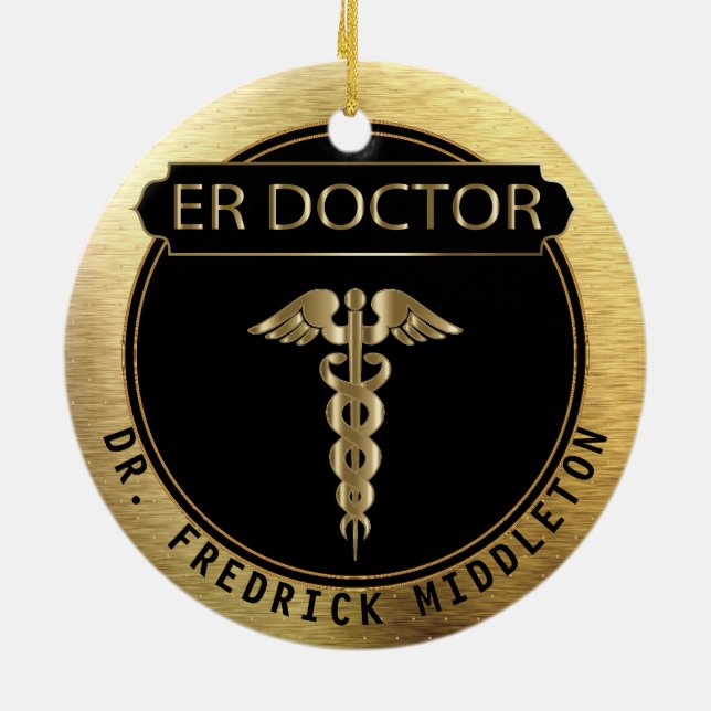 ER Doctor  👨‍⚕️ - UpScale Black and Gold Ceramic Ornament (Back)