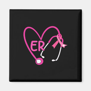 Er Heart Stethoscope Pink Ribbon Breast Cancer Er Magnet