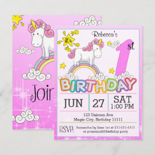 ęr Invitation de licorne de fête d'anniversaire
