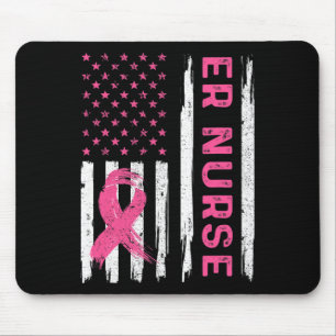 ER Nurse American Flag Nurse Breast Cancer Awarene Mouse Pad