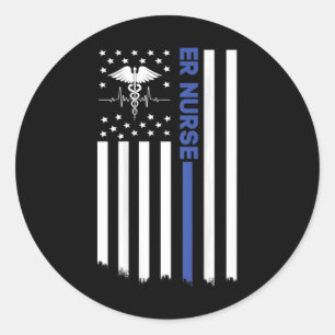 ER Nurse American Flag Nursing ER EMT Nurse Classic Round Sticker