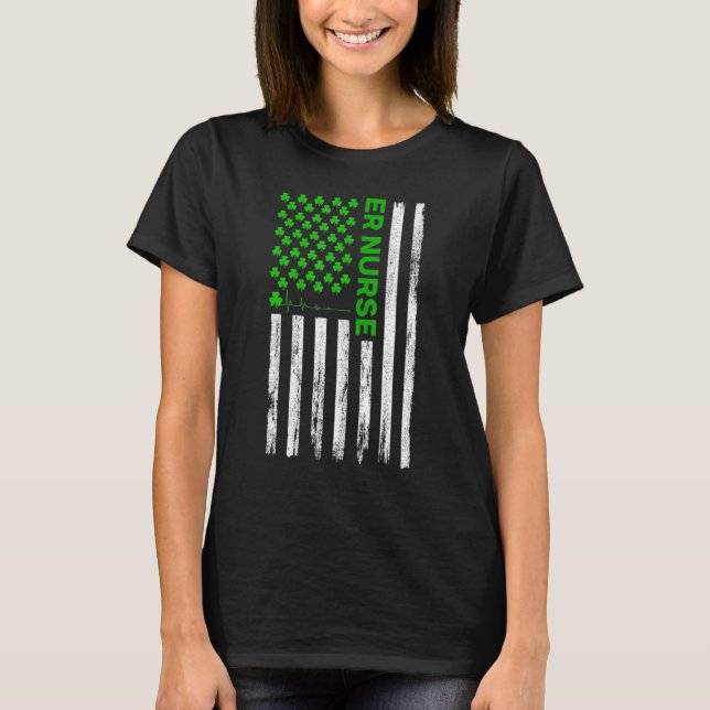 ER Nurse American Flag Shamrock St Patrick's Day 2 T-Shirt (Front)
