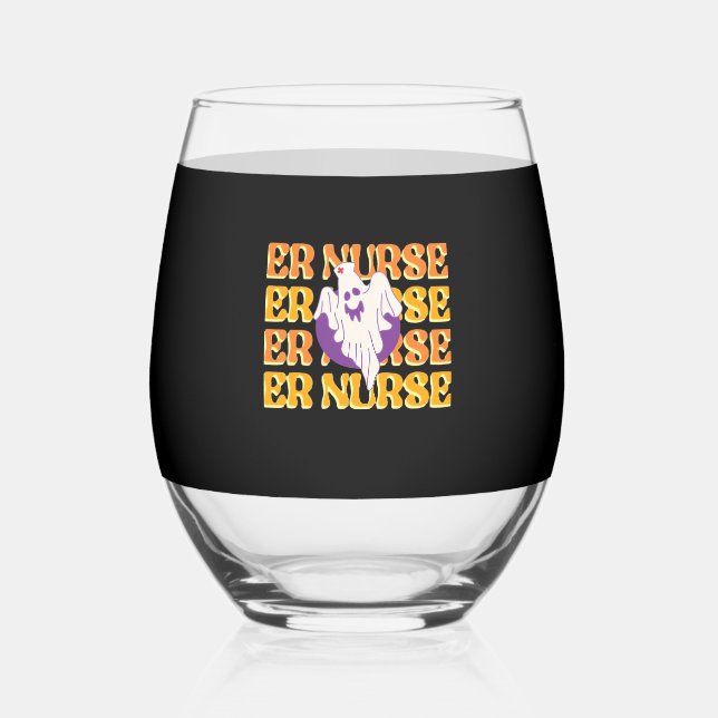 ER Nurse Boo Crew Emergency Room Nurse Halloween C Stemless Wine Glass (Front)